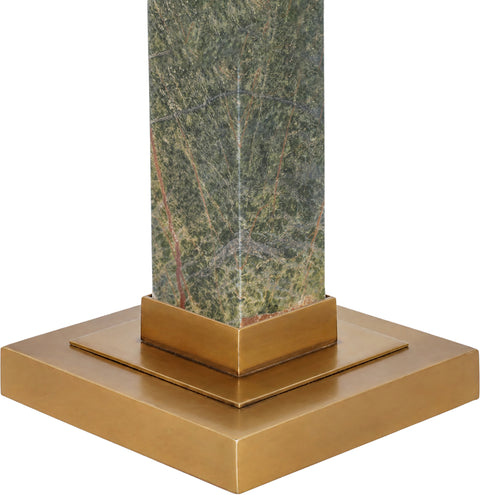 Linden Green Genuine Marble, Linen Textured Fabric And Brass Table Lamp, 1 Piece