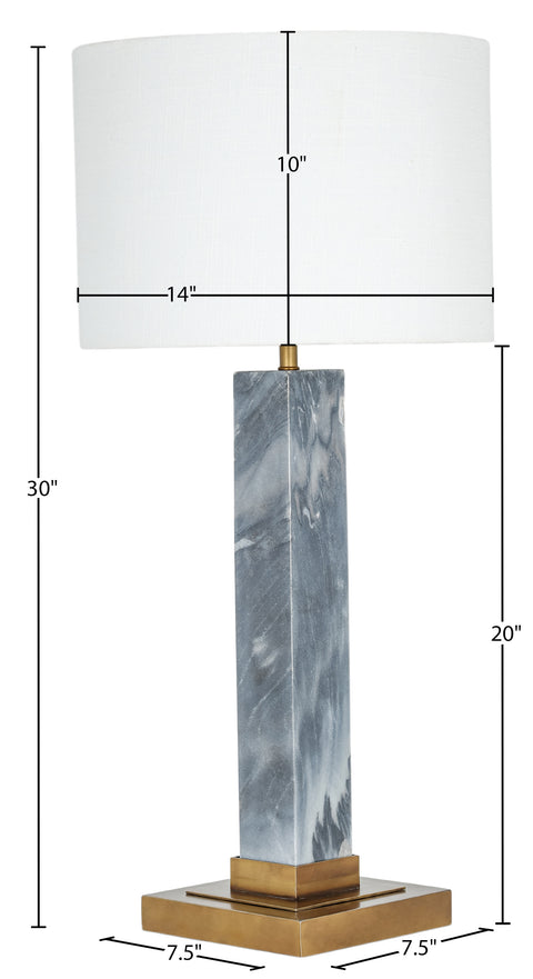 Linden Grey Genuine Marble, Linen Textured Fabric And Brass Table Lamp, 1 Piece