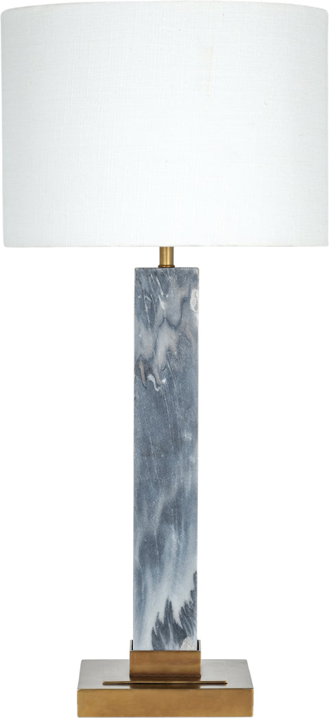 Linden Grey Genuine Marble, Linen Textured Fabric And Brass Table Lamp, 1 Piece