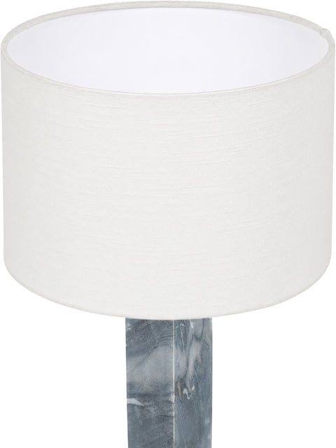 Linden Grey Genuine Marble, Linen Textured Fabric And Brass Table Lamp, 1 Piece
