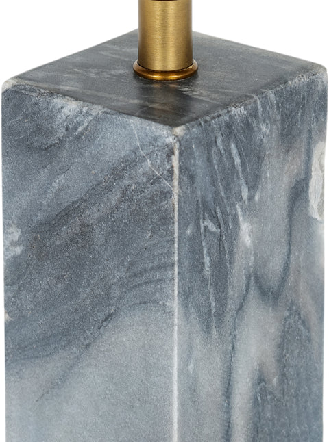 Linden Grey Genuine Marble, Linen Textured Fabric And Brass Table Lamp, 1 Piece