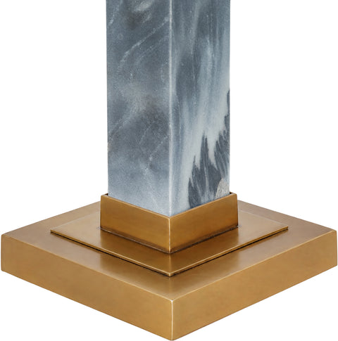 Linden Grey Genuine Marble, Linen Textured Fabric And Brass Table Lamp, 1 Piece