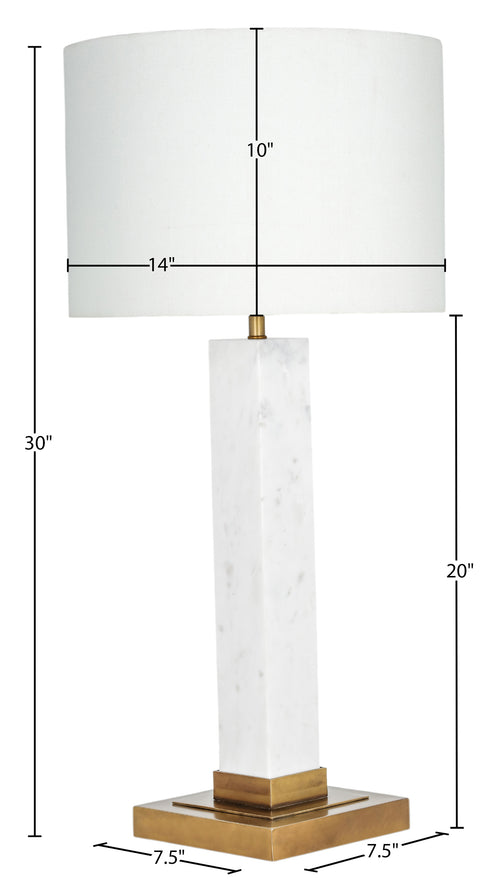 Linden White Genuine Marble, Linen Textured Fabric And Brass Table Lamp, 1 Piece