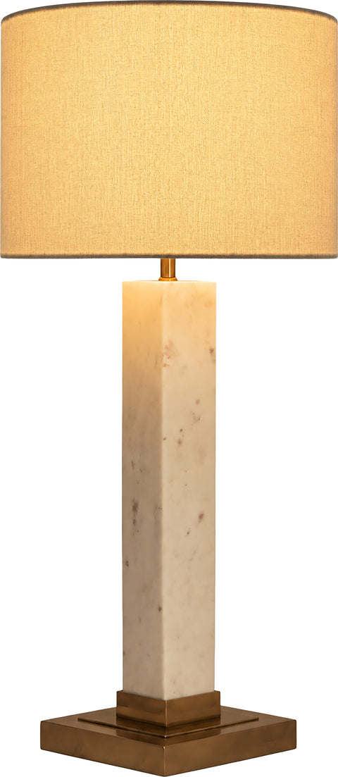 Linden White Genuine Marble, Linen Textured Fabric And Brass Table Lamp, 1 Piece
