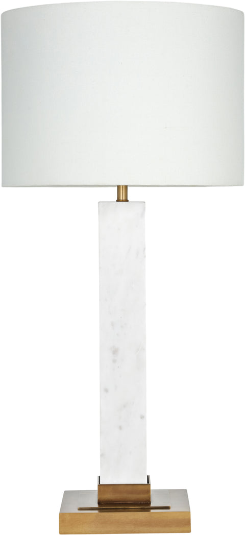 Linden White Genuine Marble, Linen Textured Fabric And Brass Table Lamp, 1 Piece