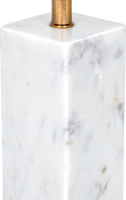 Linden White Genuine Marble, Linen Textured Fabric And Brass Table Lamp, 1 Piece