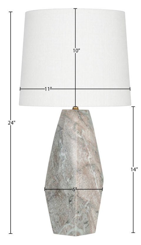 Yara Brown Genuine Marble And Linen Textured Fabric Table Lamp, 1 Piece