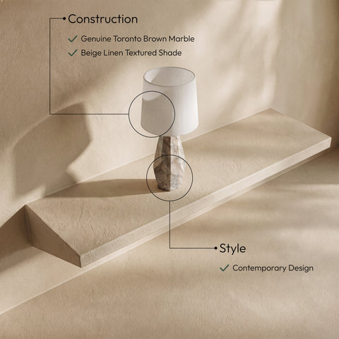 Yara Brown Genuine Marble And Linen Textured Fabric Table Lamp, 1 Piece