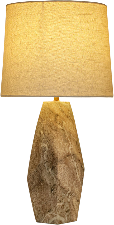 Yara Brown Genuine Marble And Linen Textured Fabric Table Lamp, 1 Piece