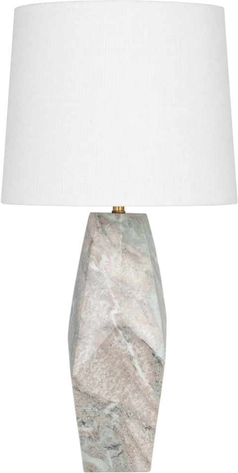 Yara Brown Genuine Marble And Linen Textured Fabric Table Lamp, 1 Piece