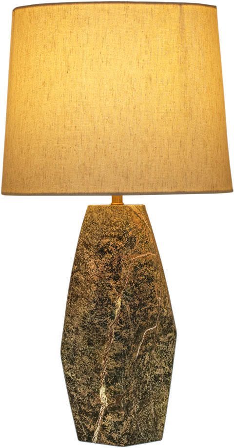 Yara Green Genuine Marble And Linen Textured Fabric Table Lamp, 1 Piece