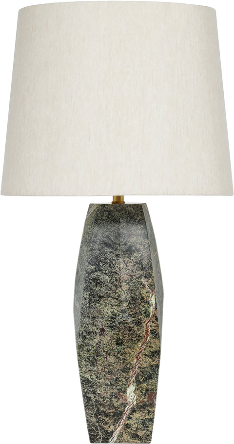 Yara Green Genuine Marble And Linen Textured Fabric Table Lamp, 1 Piece