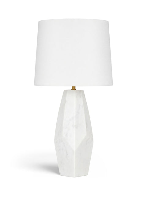 Yara White Genuine Marble And Linen Textured Fabric Table Lamp, 1 Piece