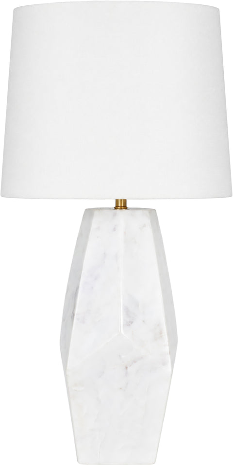 Yara White Genuine Marble And Linen Textured Fabric Table Lamp, 1 Piece