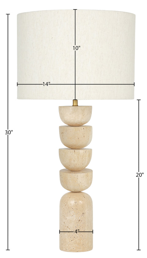 Noelle Travertine Travertine, Linen Textured Fabric And Brass Table Lamp, 1 Piece