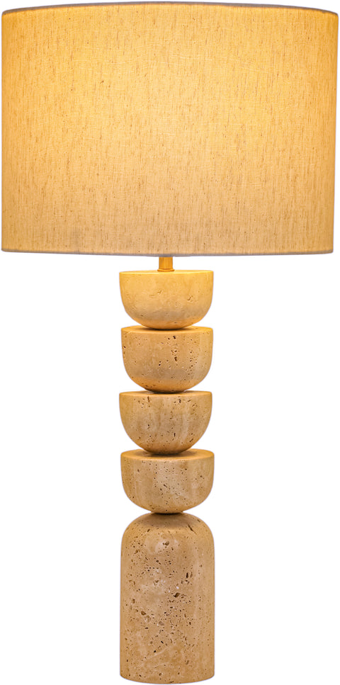 Noelle Travertine Travertine, Linen Textured Fabric And Brass Table Lamp, 1 Piece