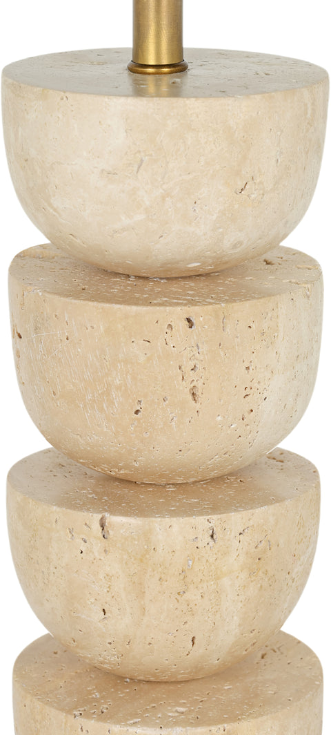 Noelle Travertine Travertine, Linen Textured Fabric And Brass Table Lamp, 1 Piece