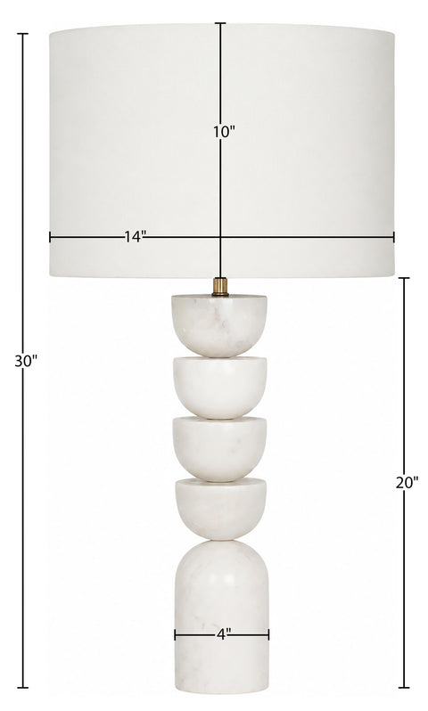 Noelle White Genuine Marble, Linen Textured Fabric And Brass Table Lamp, 1 Piece