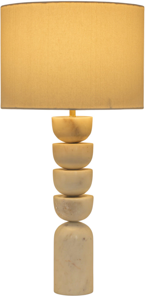 Noelle White Genuine Marble, Linen Textured Fabric And Brass Table Lamp, 1 Piece