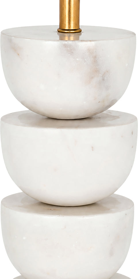 Noelle White Genuine Marble, Linen Textured Fabric And Brass Table Lamp, 1 Piece