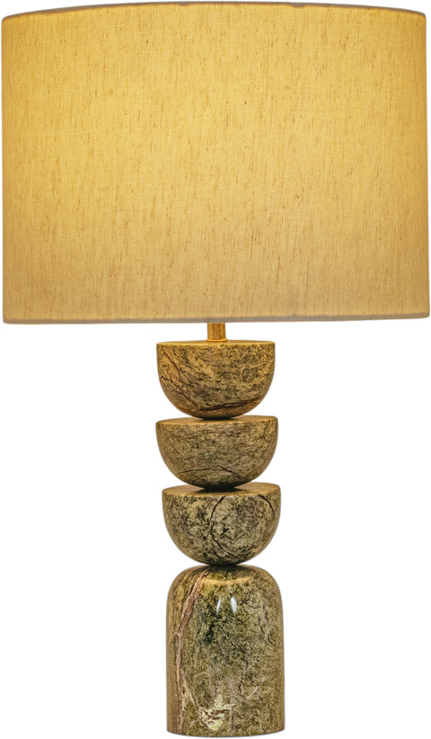 Noelle Green Genuine Marble, Linen Textured Fabric And Brass Table Lamp, 1 Piece (Style 2)
