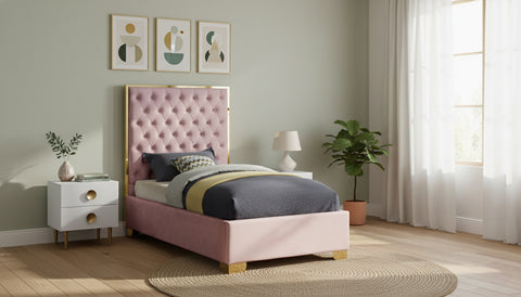 Amara Pink Velvet Upholstered Twin Bed, 1 Piece (Style 2)