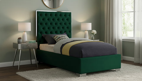 Estelle Green Velvet Upholstered Twin Bed, 1 Piece