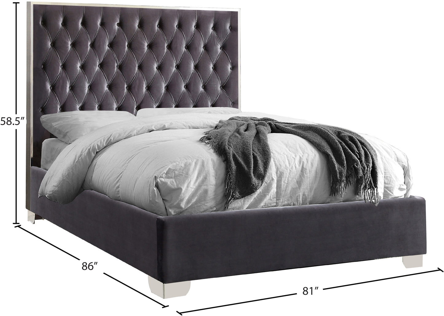 yasmine grey velvet king bed k