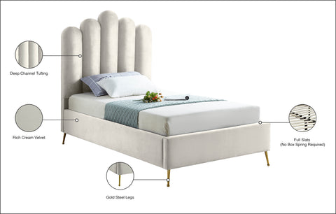 Margo Cream Velvet Twin Bed T