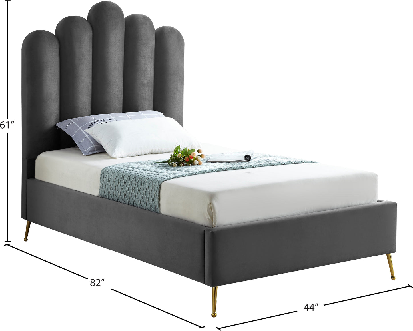 margo grey velvet twin bed t