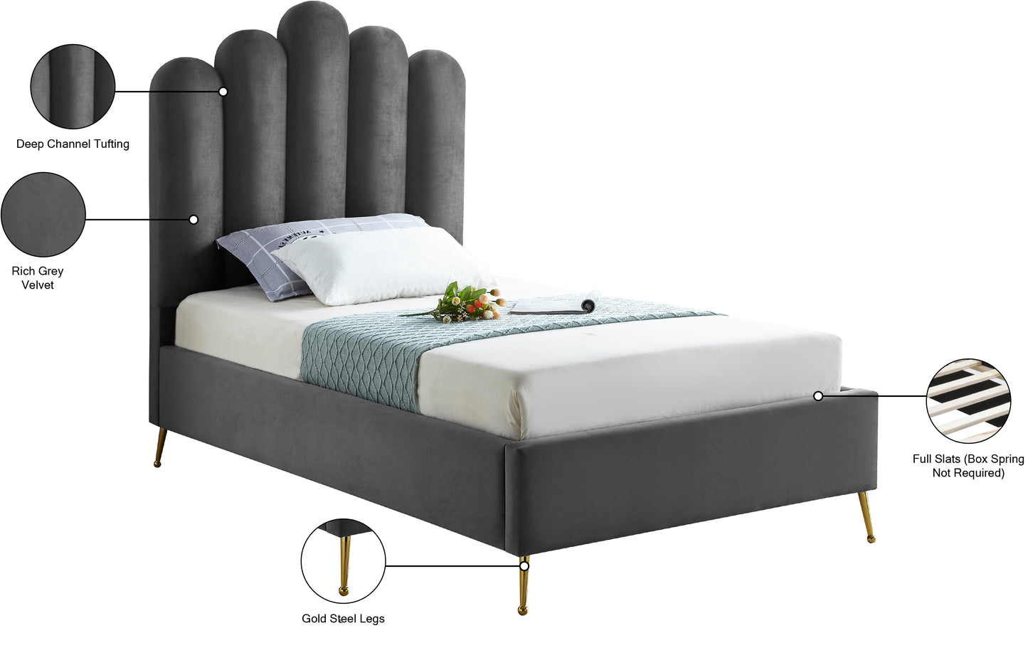 margo grey velvet twin bed t