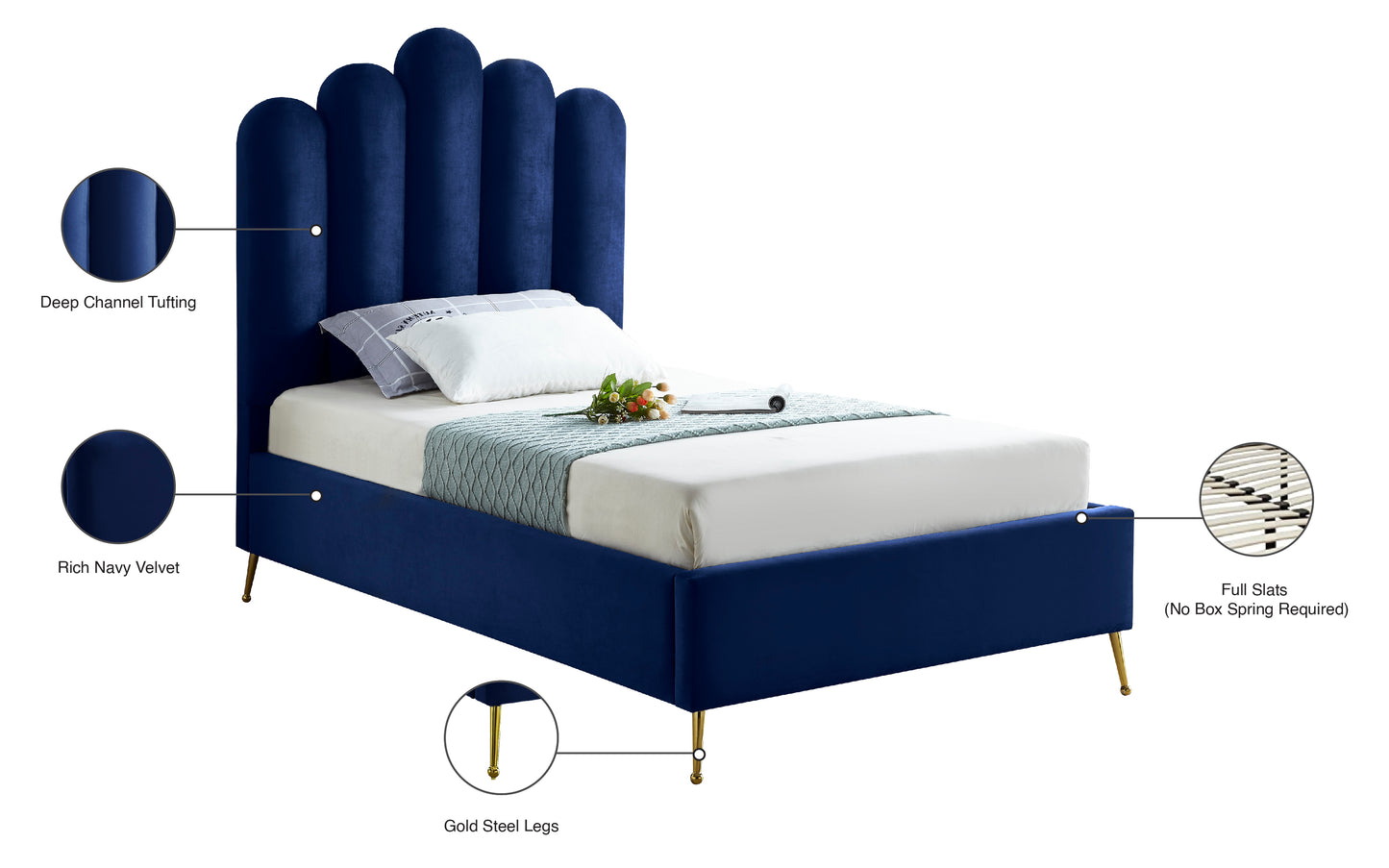 margo navy velvet twin bed t