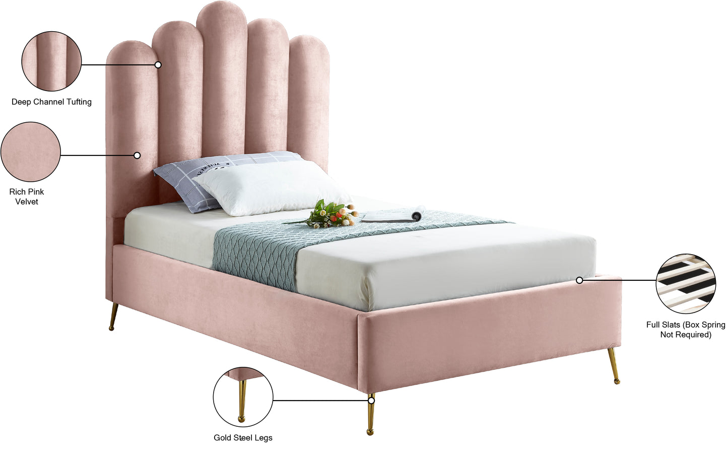 margo pink velvet twin bed t