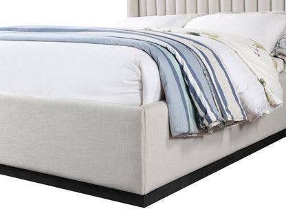 Edison Beige Linen Textured Fabric Queen Bed Q