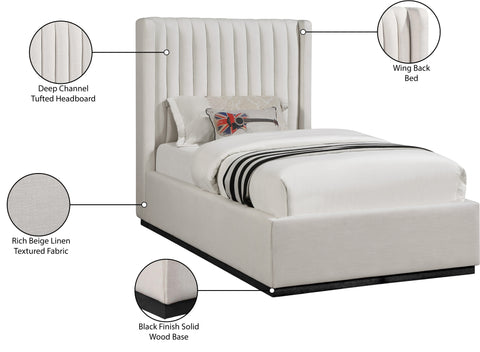 Edison Beige Linen Textured Fabric Twin Bed T