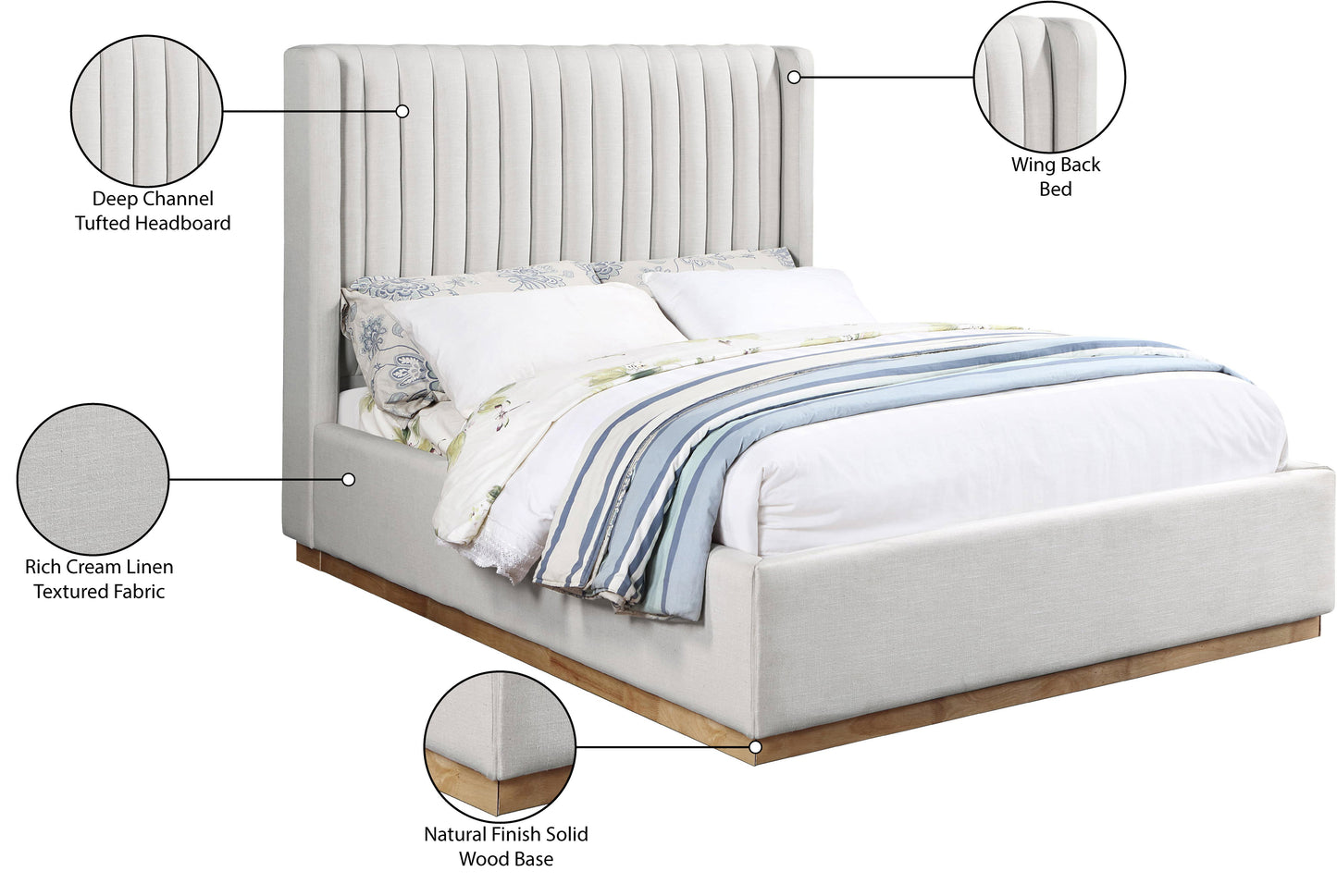 edison cream linen textured fabric king bed k