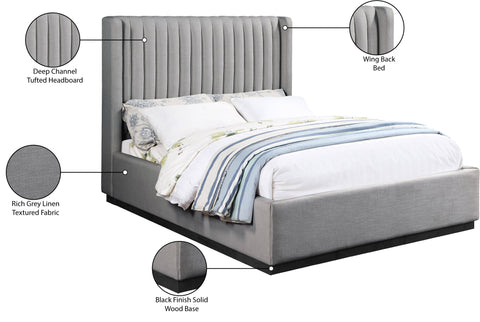 Edison Grey Linen Textured Fabric Queen Bed Q