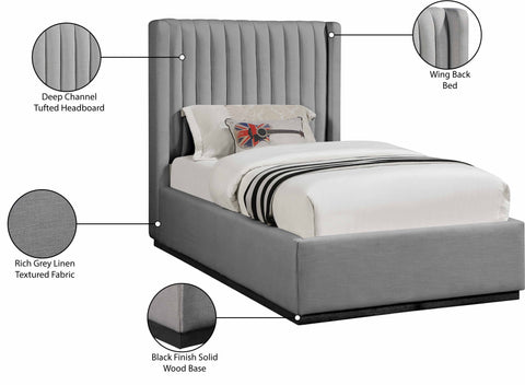 Edison Grey Linen Textured Fabric Twin Bed T