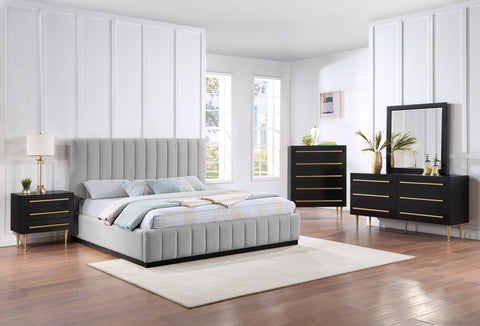 Rays Grey Linen Textured Fabric King Bed K