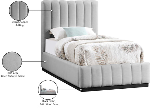 Rays Grey Linen Textured Fabric Twin Bed T