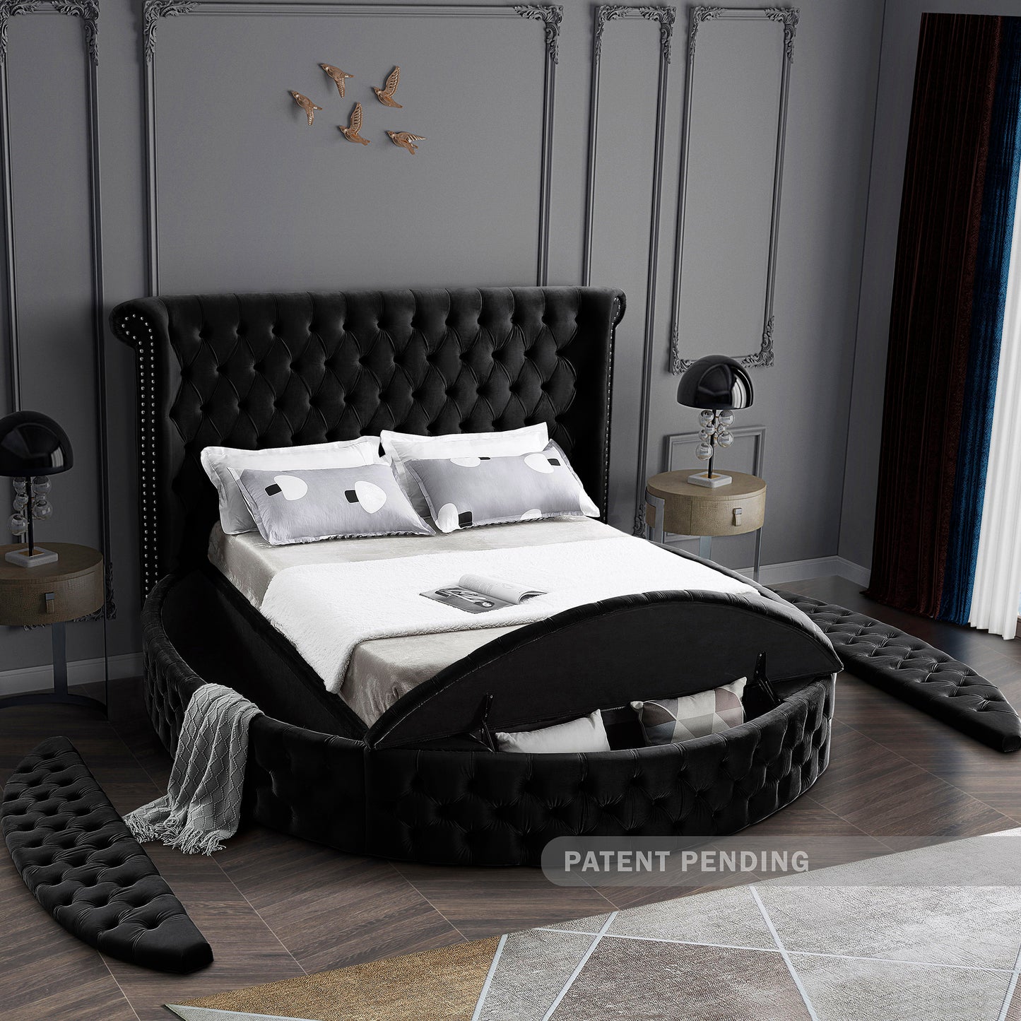 indulge black velvet king bed (3 boxes) k