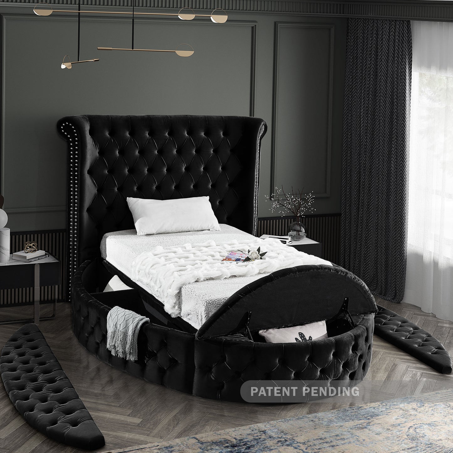 indulge black velvet twin bed (3 boxes) t