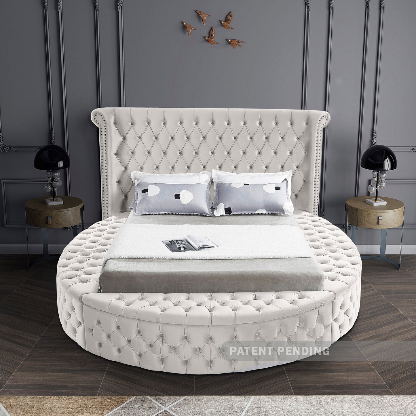 indulge cream velvet king bed (3 boxes) k