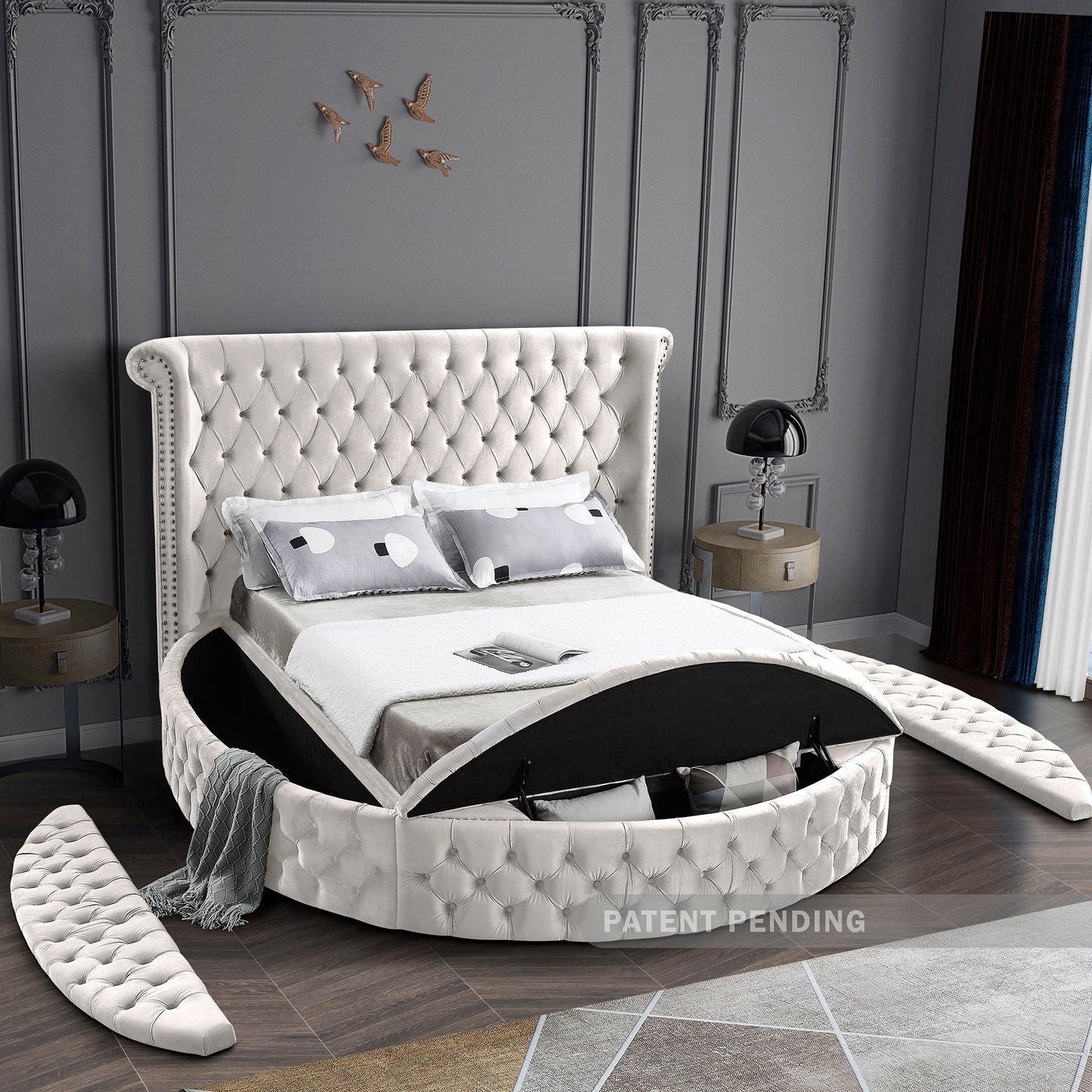 indulge cream velvet king bed (3 boxes) k