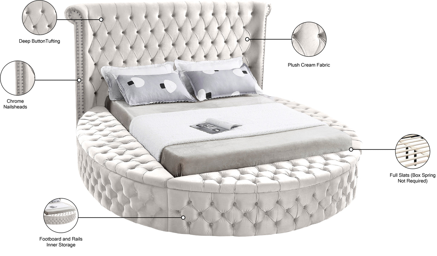 indulge cream velvet queen bed (3 boxes) q