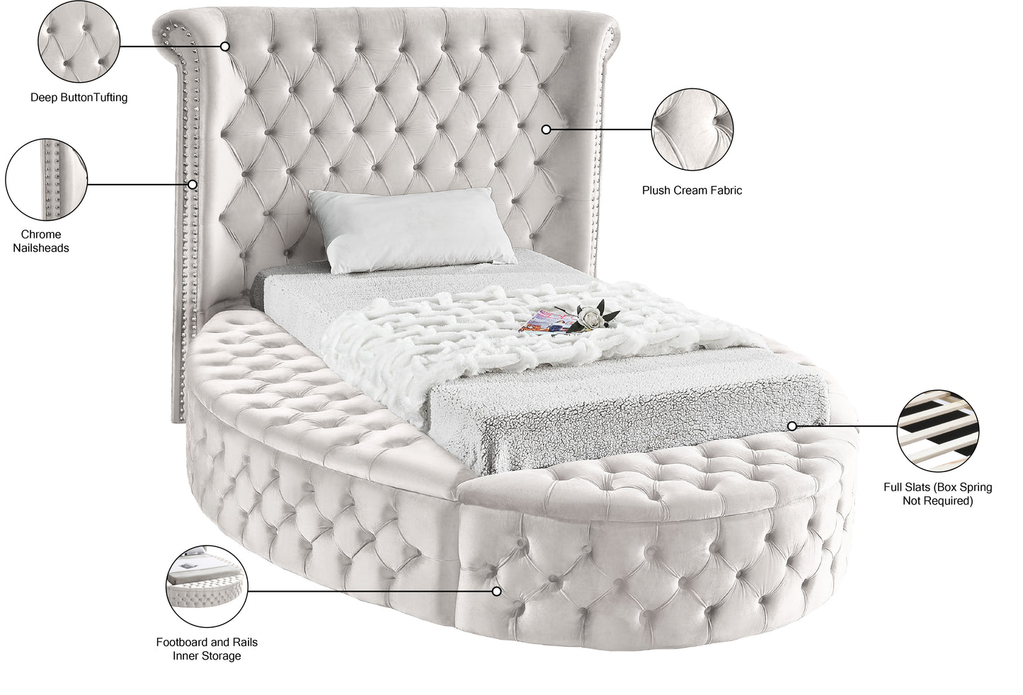 indulge cream velvet twin bed (3 boxes) t