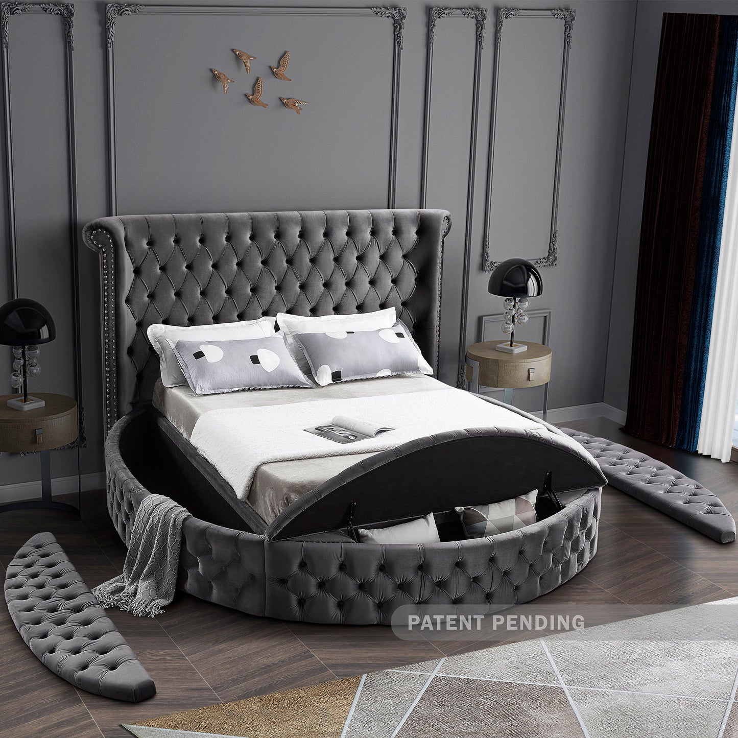 indulge grey velvet full bed (3 boxes) f