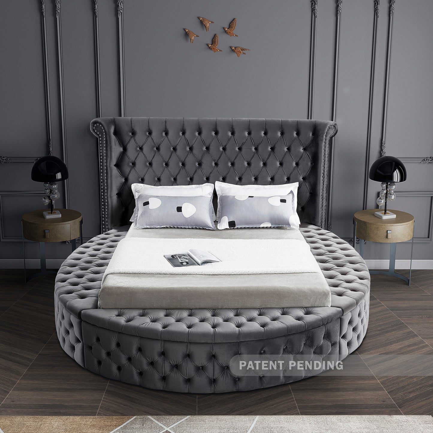 indulge grey velvet king bed (3 boxes) k