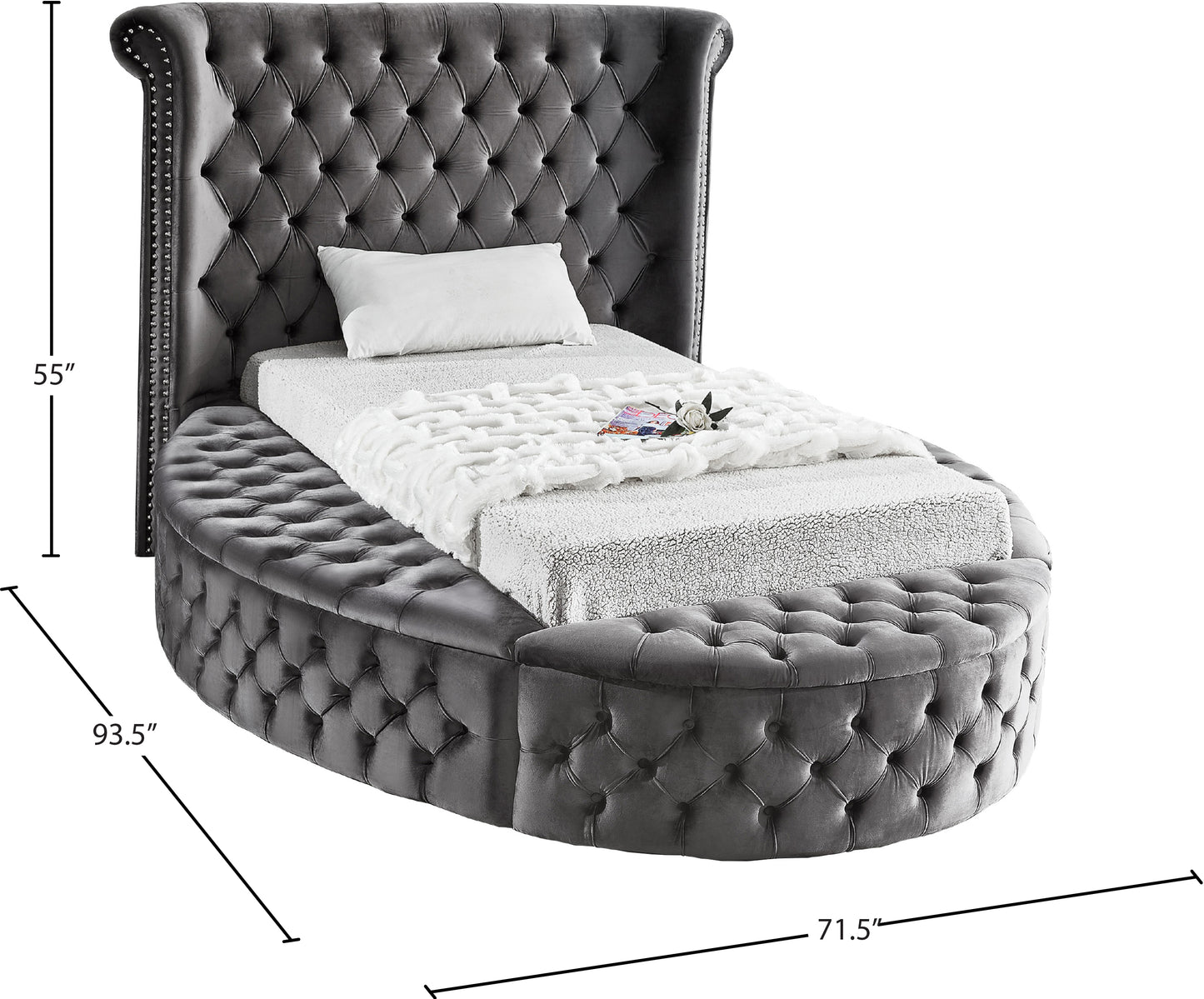 indulge grey velvet twin bed (3 boxes) t