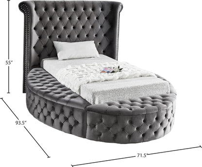 Indulge Grey Velvet Twin Bed (3 Boxes) T